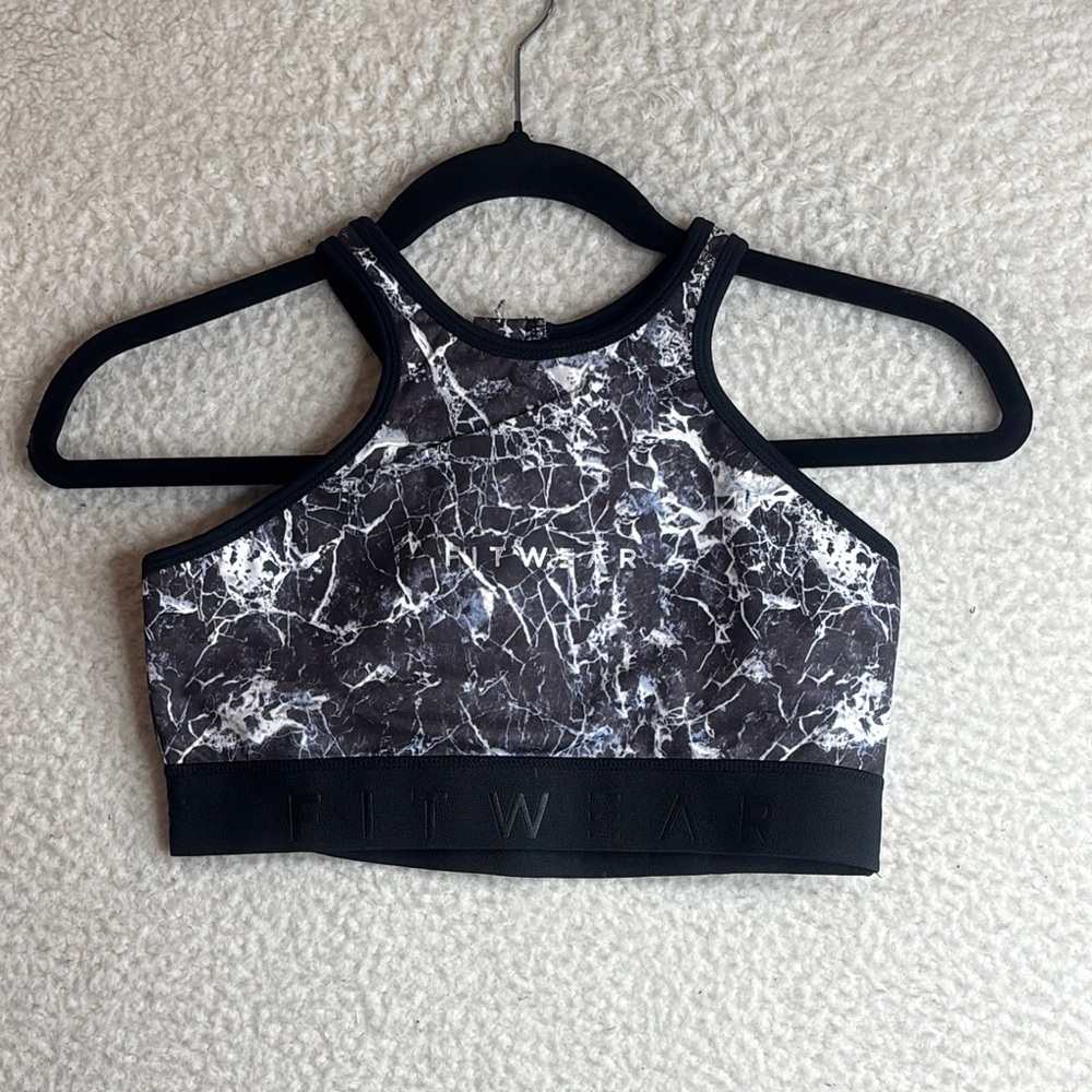 NWT Fitwear Womens Black Marble Sports Bra Size 6